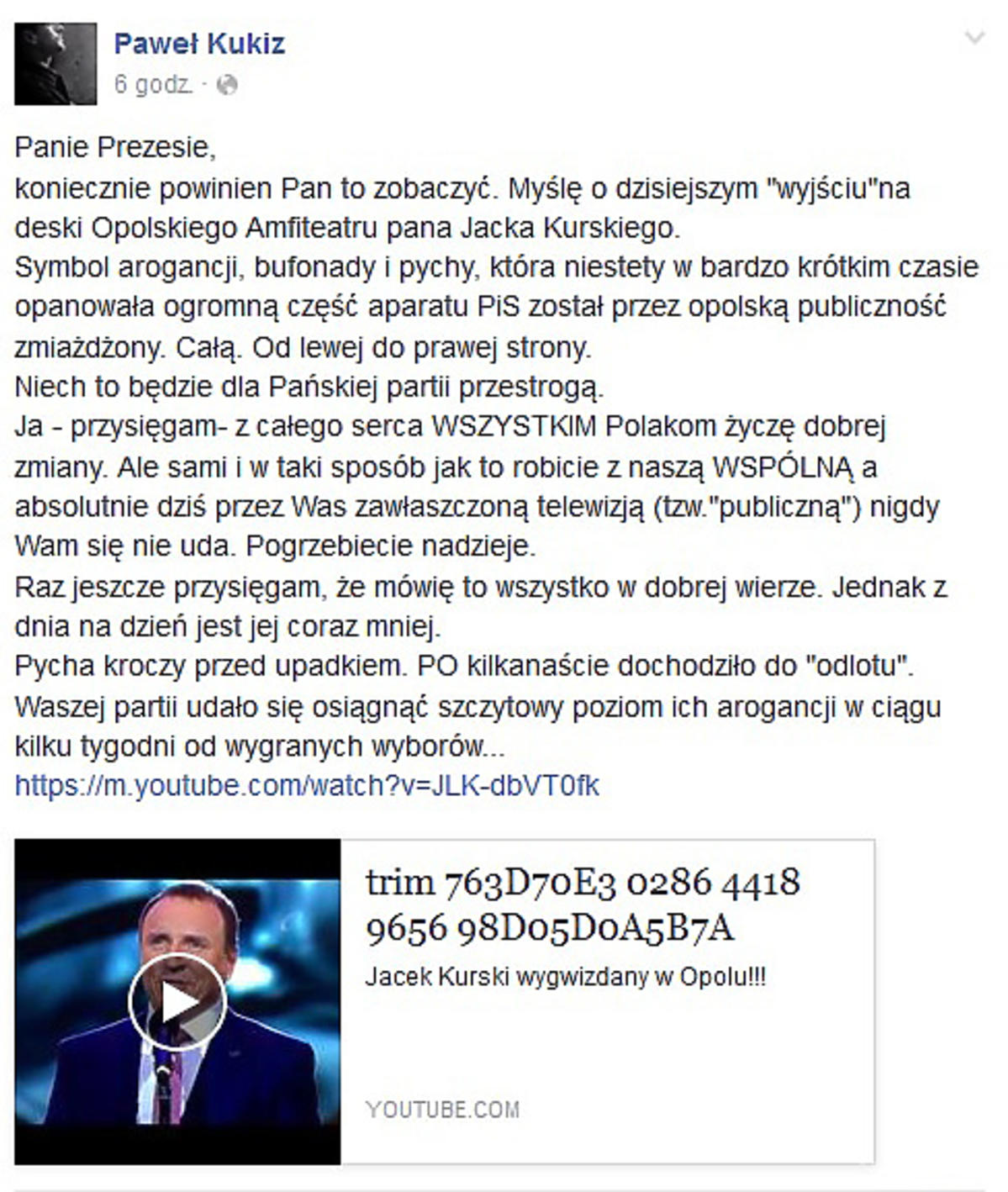 Jacek Kurski wygwizdany w Opolu