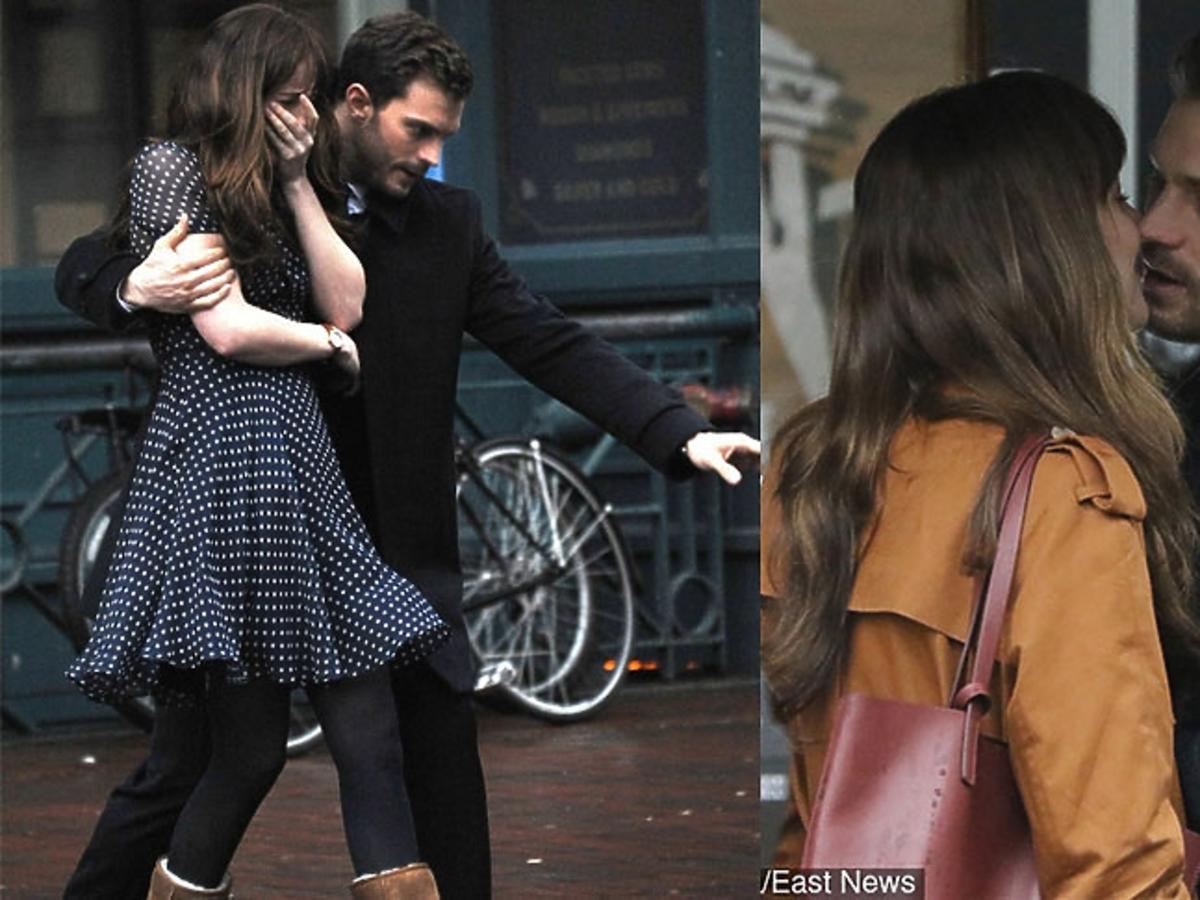 Jamie Dornan, Dakota Johnson całują się na planie Greya