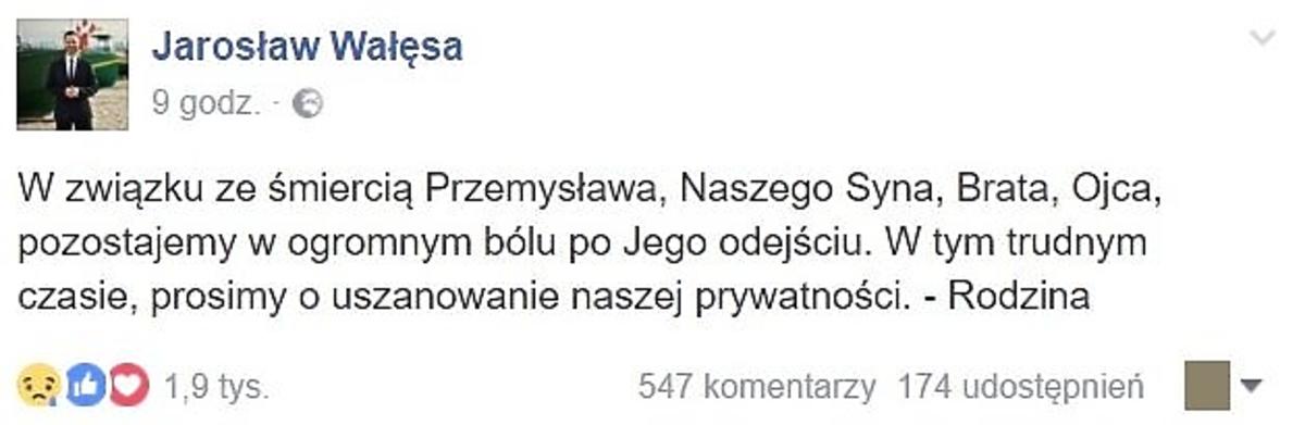 Jarosław Wałęsa potwierdził śmierć brata