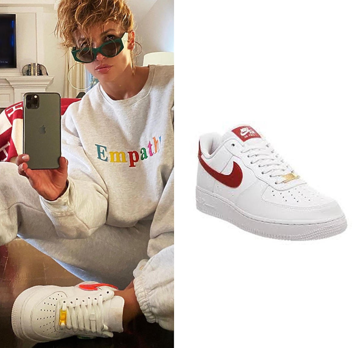 Jennifer Lopez w dresie 'EMPATHY, ALWAYS' i sneakersach Nike
