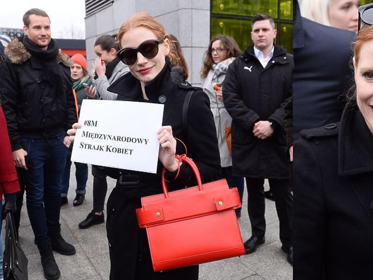 Jessica Chastain na proteście kobiet w Warszawie
