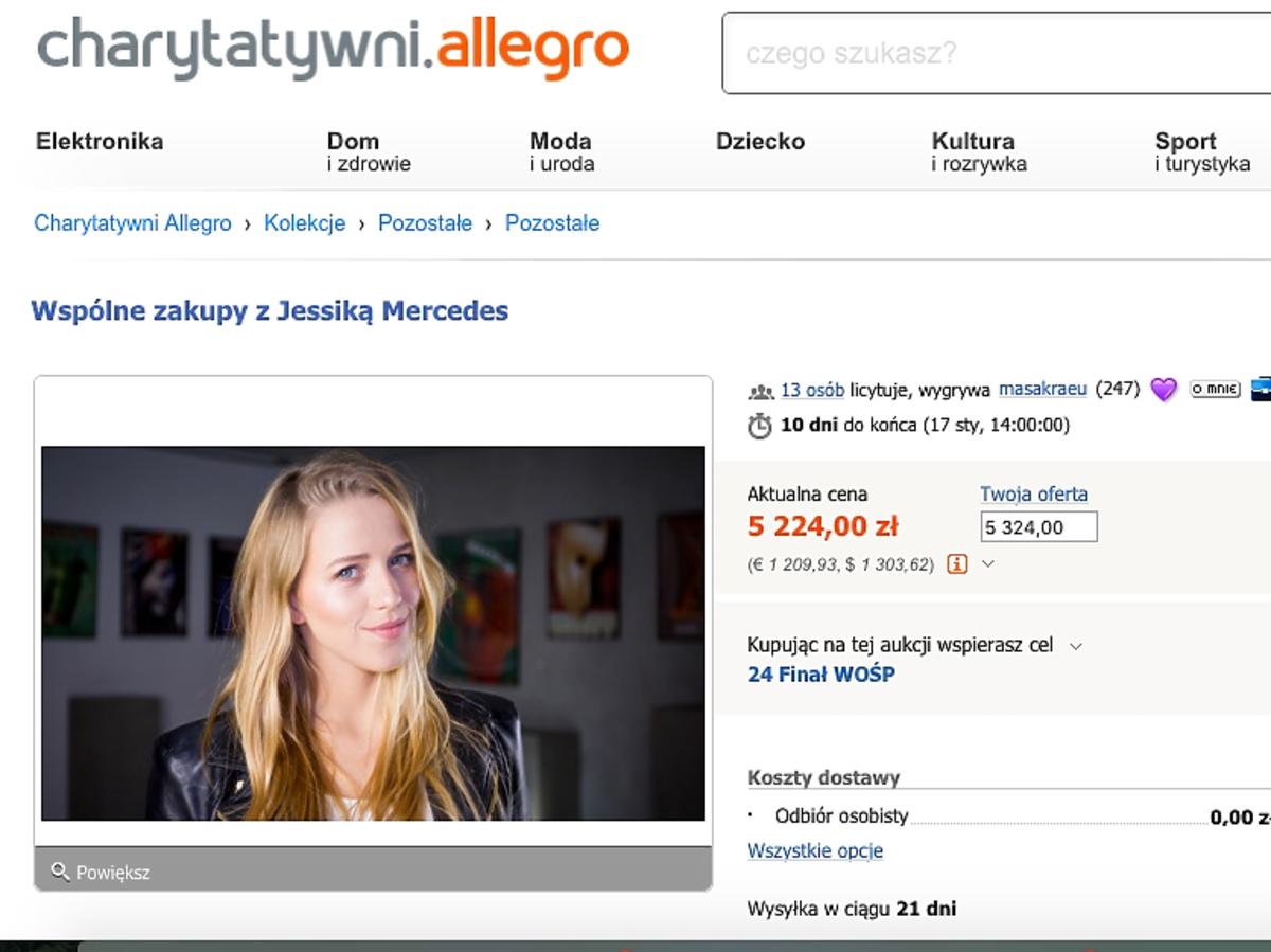 Jessica Mercedes na Allegro wspiera WOŚP