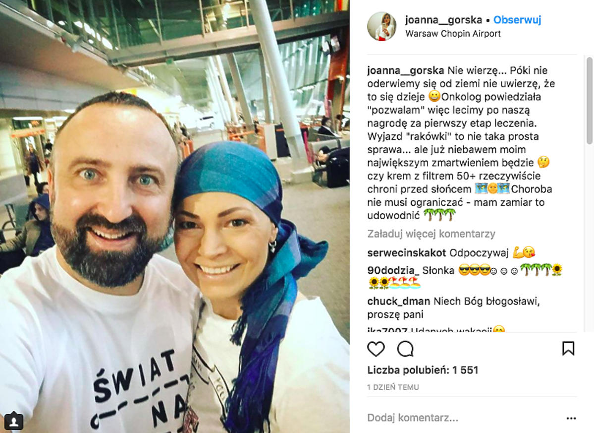 Joanna Górska mimo choroby jedzie na wakacje