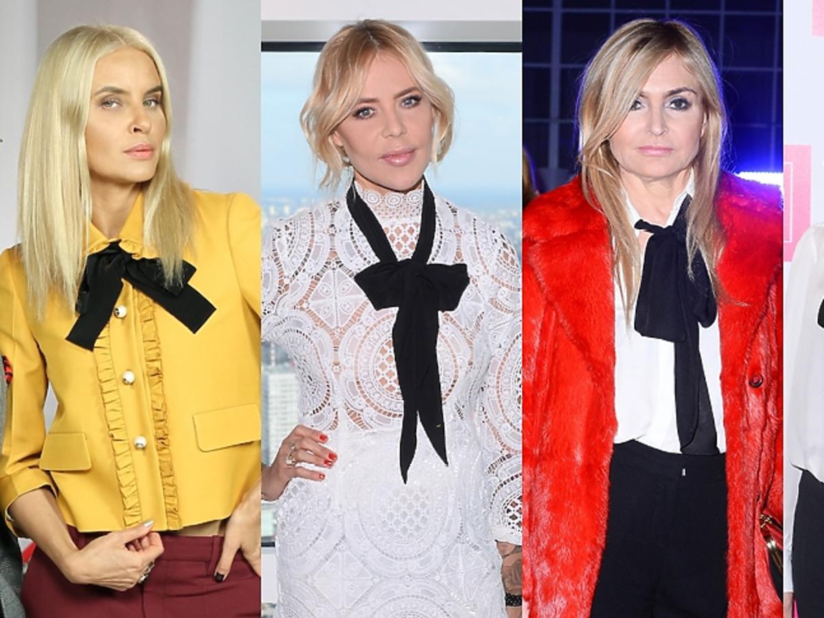 Joanna Horodyńska, Maja Sablewska, Monika Olejnik, Izabela Janachowska w stylizacjach z czarną kokardą