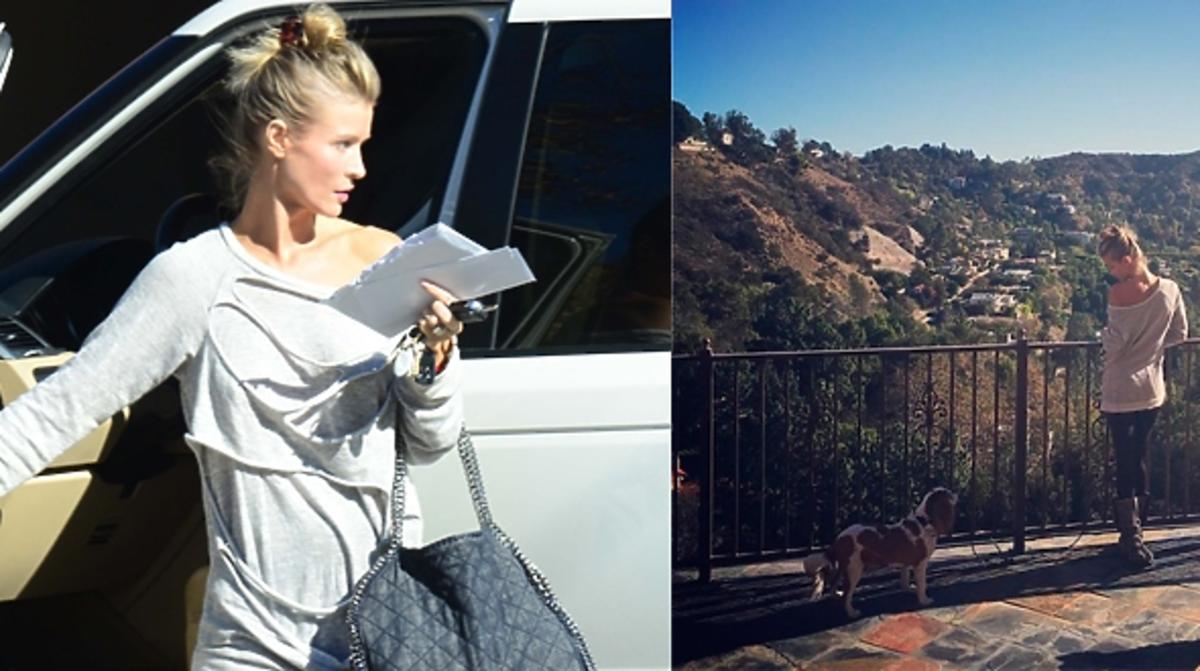 Joanna Krupa w szarej bluzie z psami w Los Angeles bez makijażu