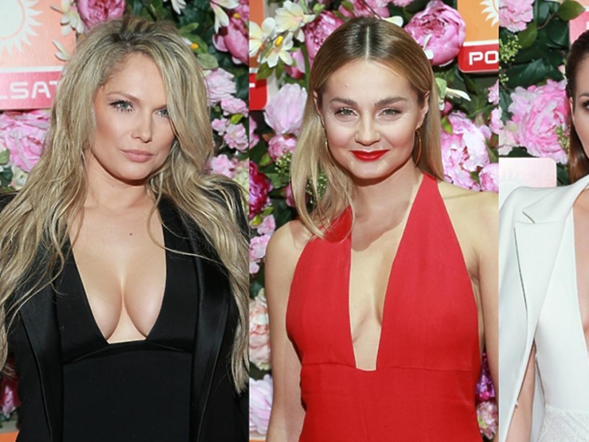 Joanna Liszowska, Małgorzata Socha, Paulina Sykut w sukniach z dekoltem