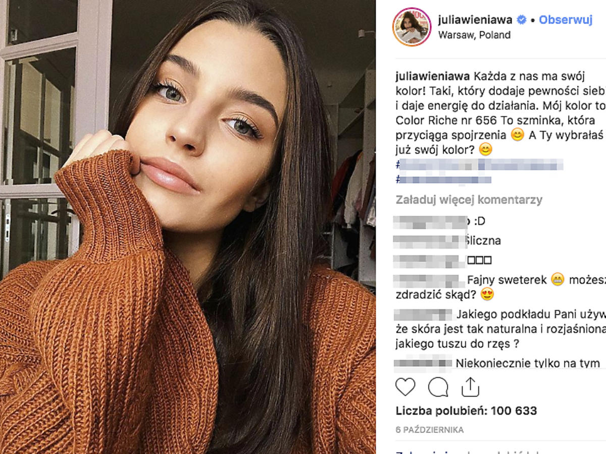 Julia Wieniawa rudy sweter Instagram