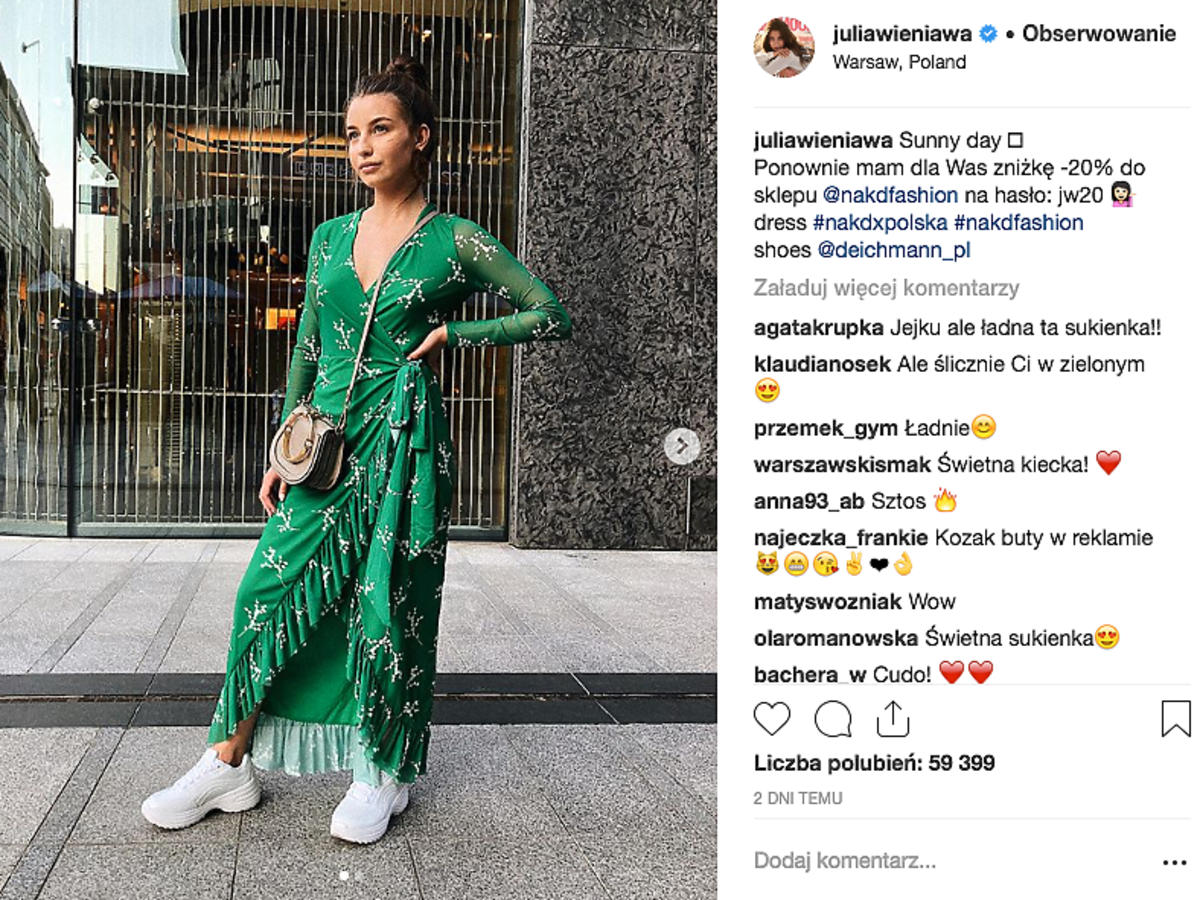 Julia Wieniawa w butach za ponad 100 zł i sukience za 250 zł