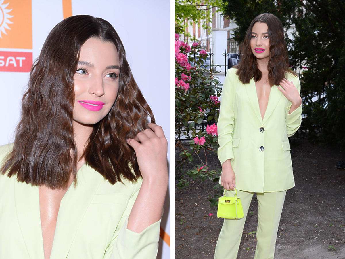 Julia Wieniawa w limonkowym garniturze