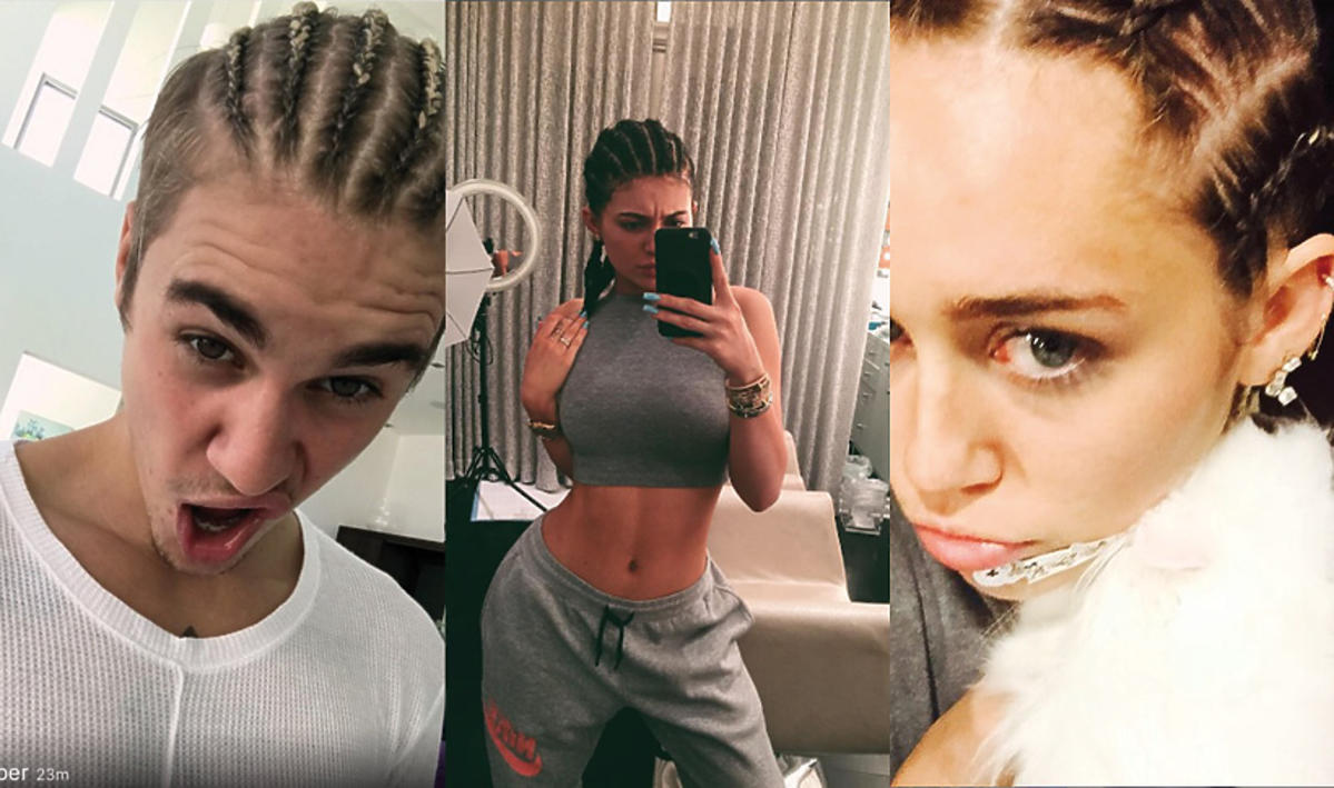 Justin Bieber, Kylie Jenner i Miley Cyrus w afrykańskich warkoczykach