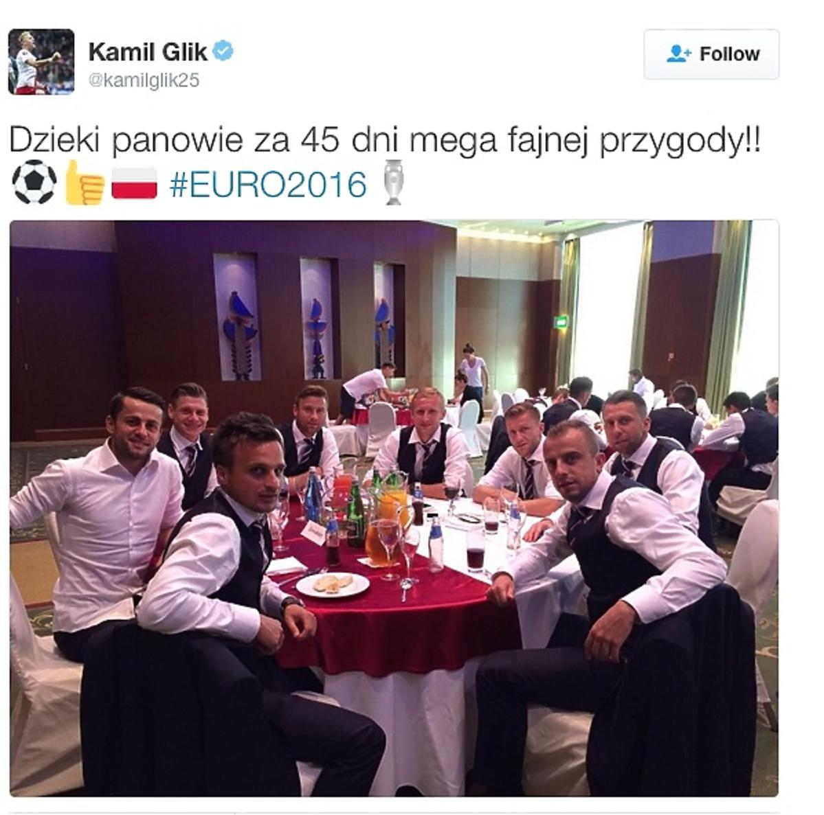 Kamil Glik dziękuje drużynie za grę w Euro 2016