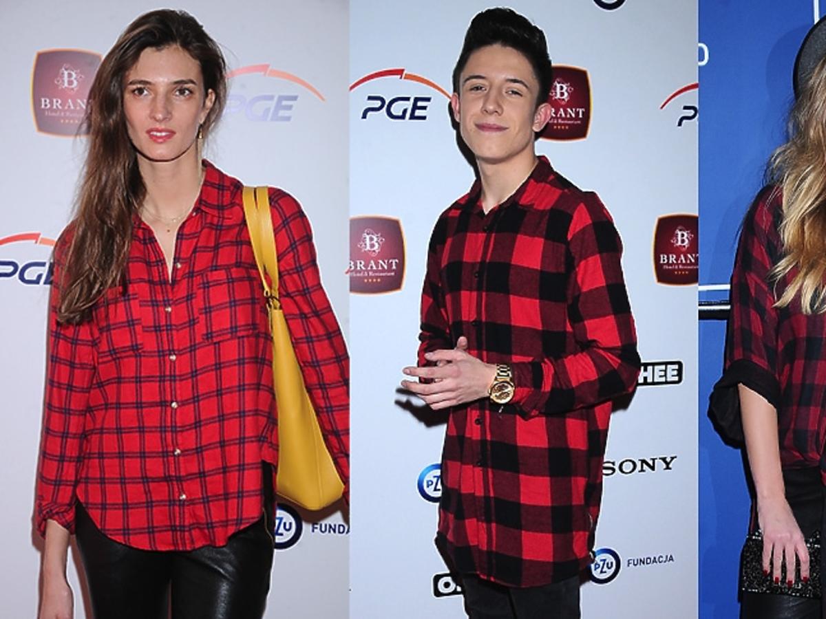 Kamila Szczawińska, Dawid Kwiatkowski, Marcelina Zawadzka w koszulach w kratę