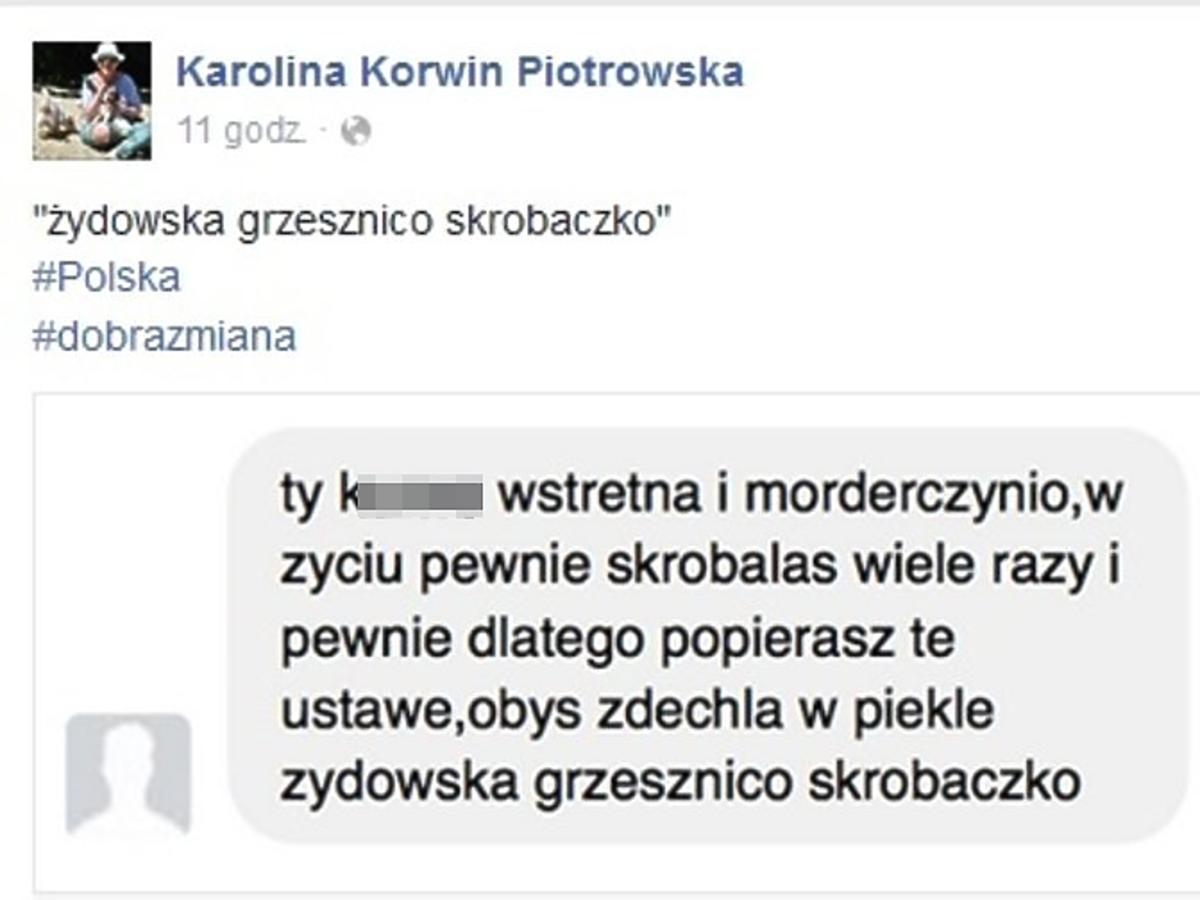 Karolina Korwin Piotrowska dostała taką wiadomość na Facebooku