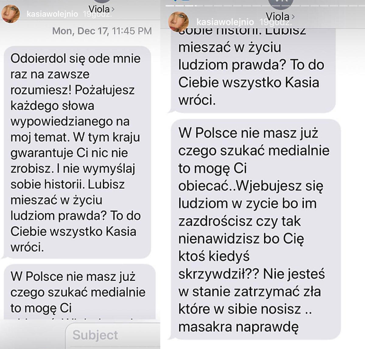 Kasia Wołejnio pokazała smsy od Violi Kołakowskiej