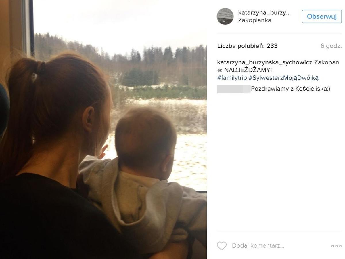 Katarzyna Burzyńska z synem w górach