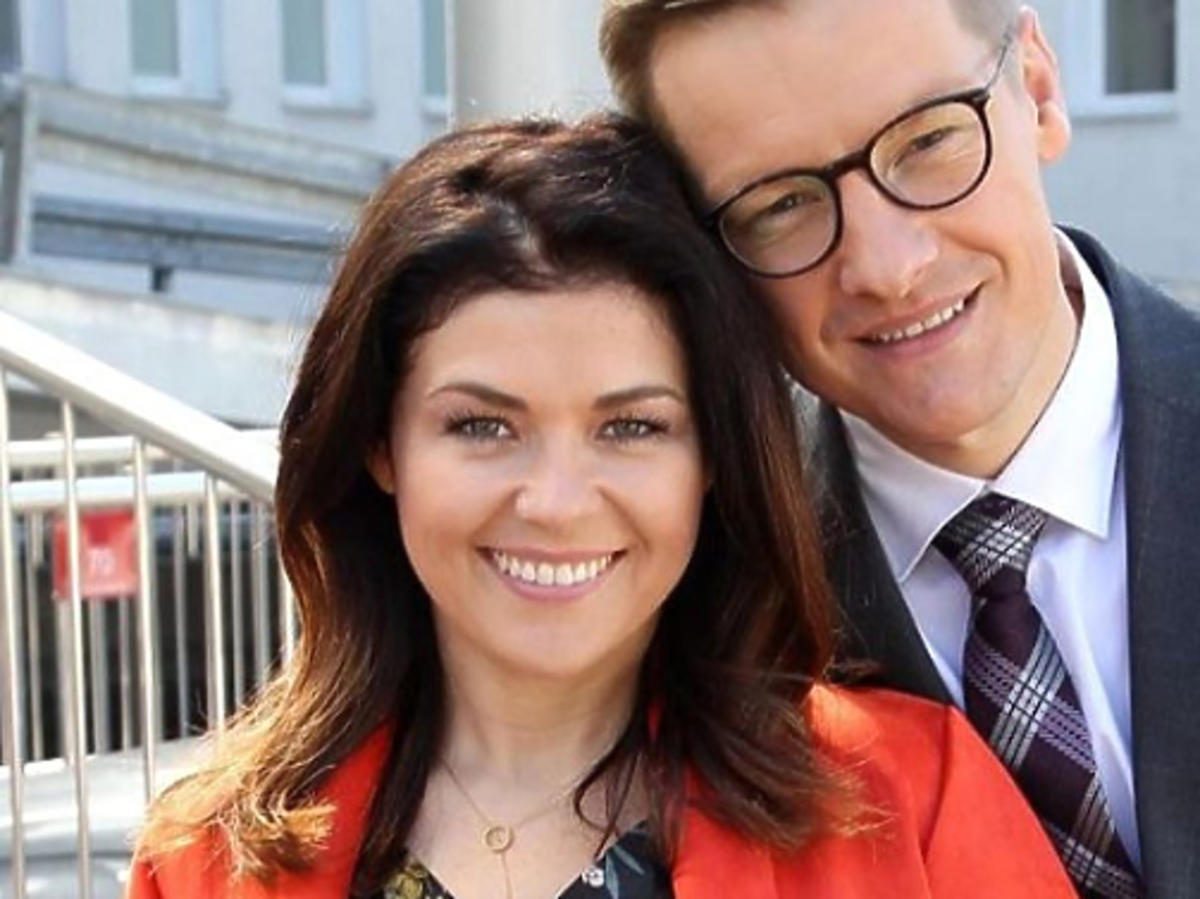 Katarzyna Cichopek i Marcin Mroczek na planie "M jak miłość"