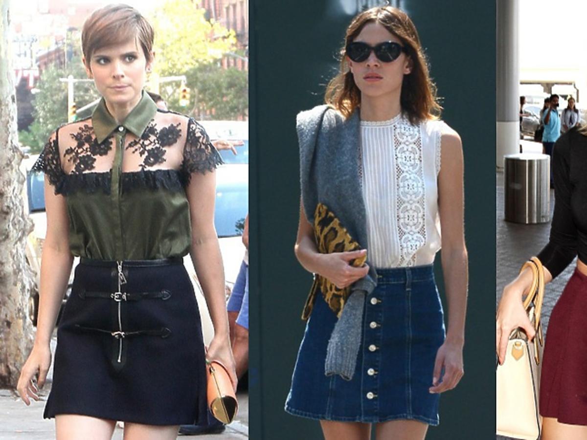 Kate Mara, Alexa Chung, Taylor Swift w spódnicach trapezowych