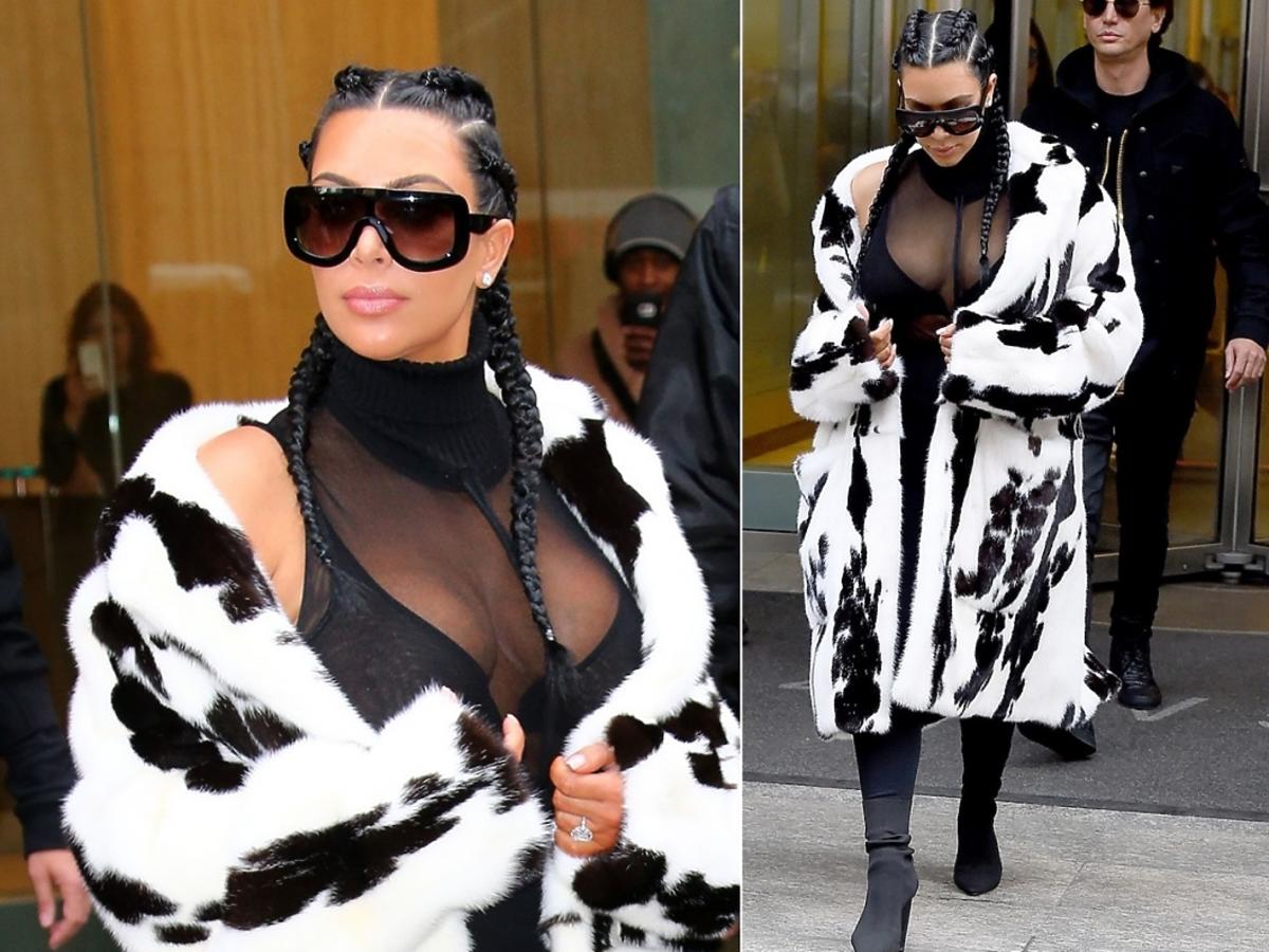 Kim Kardashian w biało-czarnym futrze