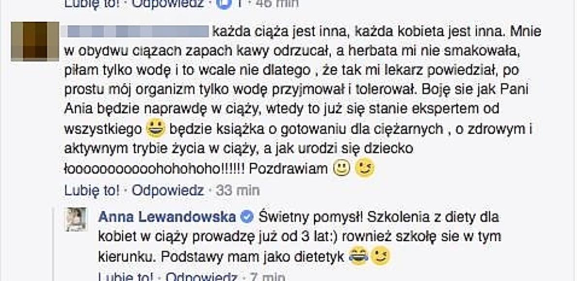Komentarz Anny Lewandowskiej na Facebooku