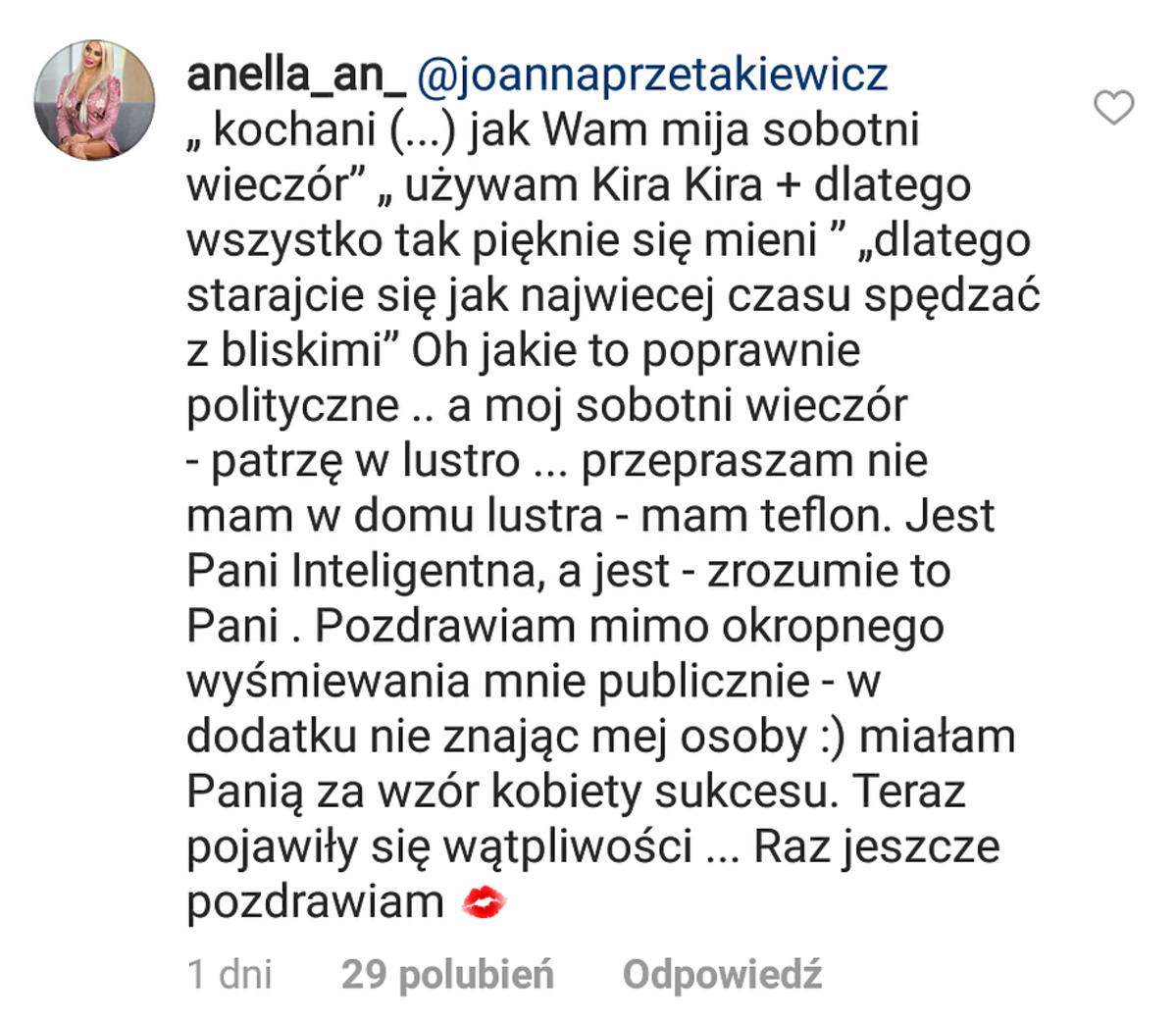 Komentarze Anelli na profilu Joanny Przetakiewicz