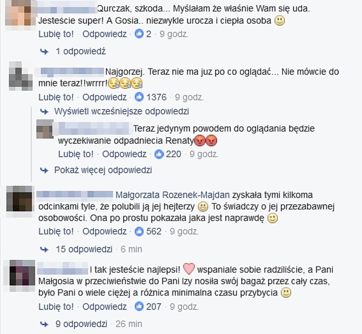 Komentarze fanów pod odpadnięciu Małgorzaty Roznek i Radosława Majdana z 