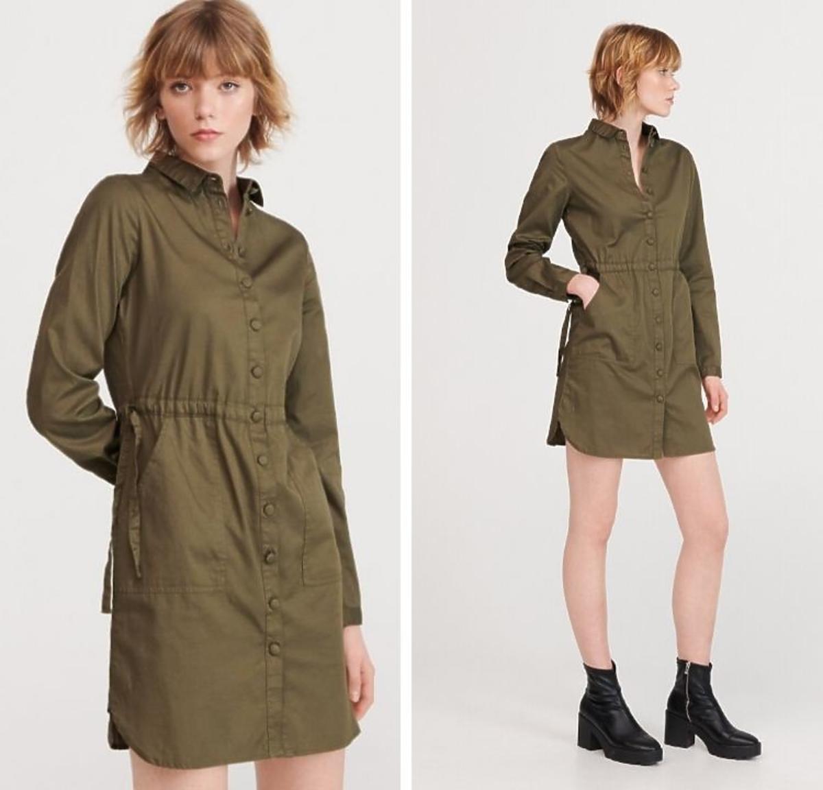 Krótka sukienka khaki w stylu safari Reserved