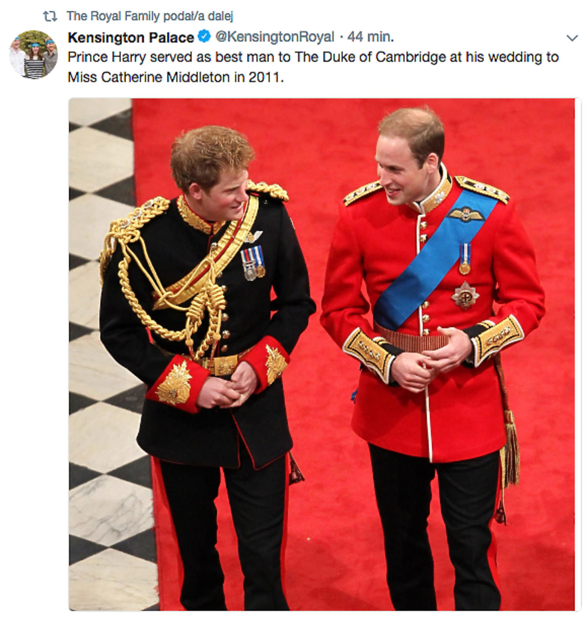 Książę William będzie świadkiem na ślubie księcia Harry'ego