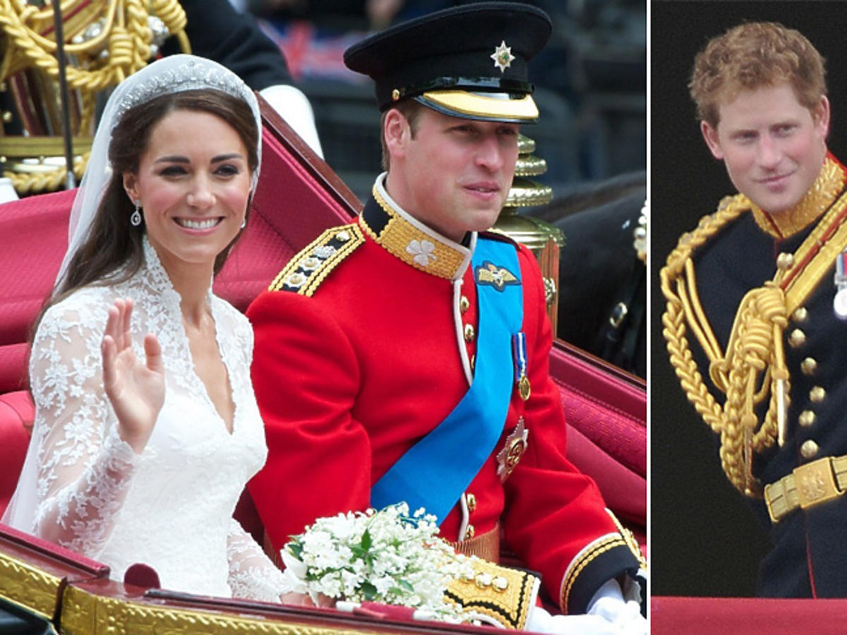 Książę William i księżna Kate, książę Harry podczas królewskiego ślubu