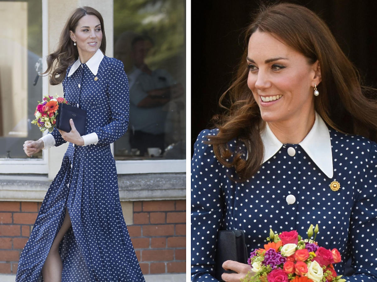księżna Kate postawiła na maksi sukienkę w grochy