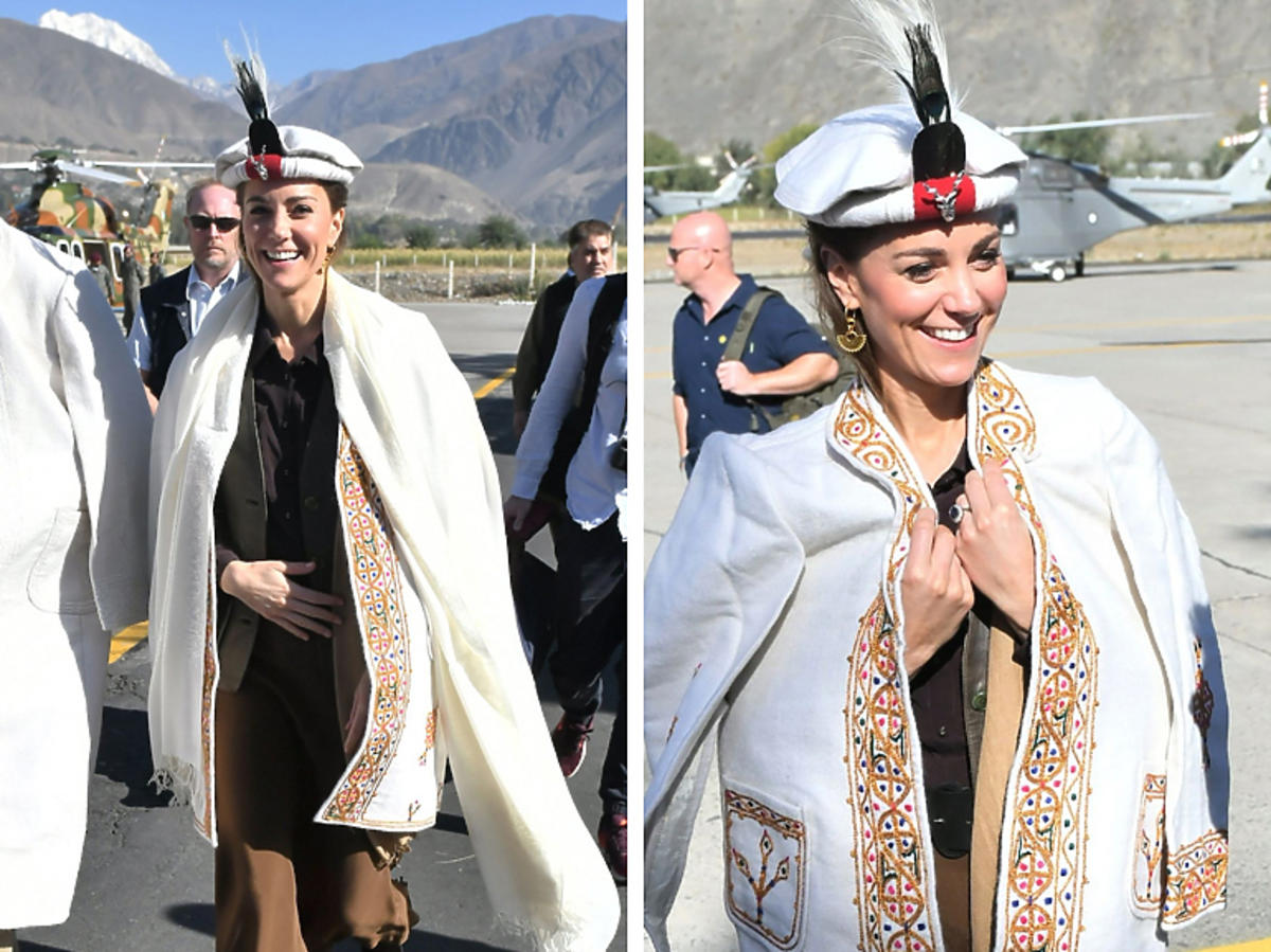Księżna Kate w czapce z piórkiem w Pakistanie