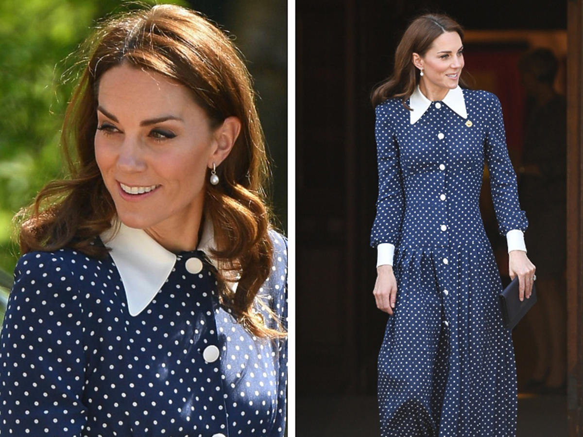 Księżna Kate w długiej sukience w grochy