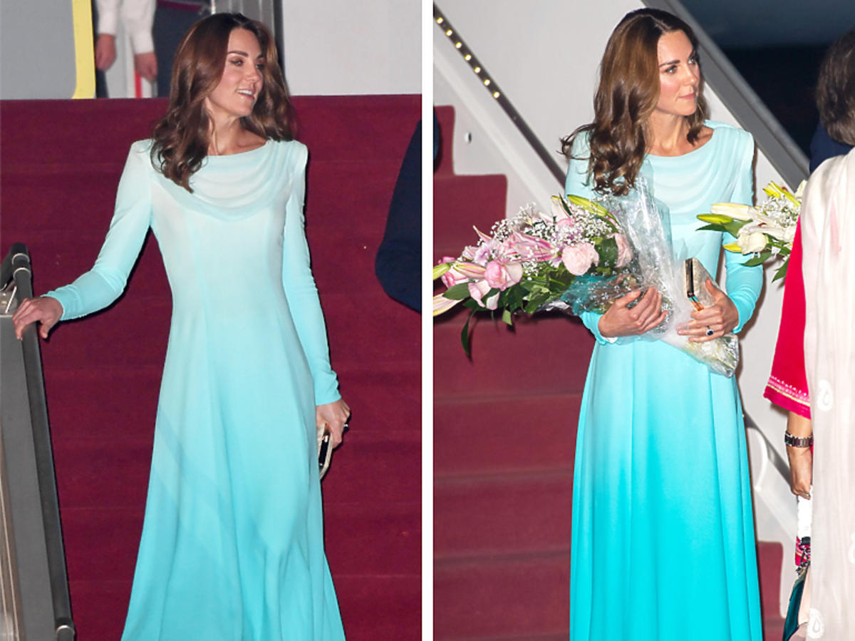 Księżna Kate w niebieskiej sukni  w Pakistanie