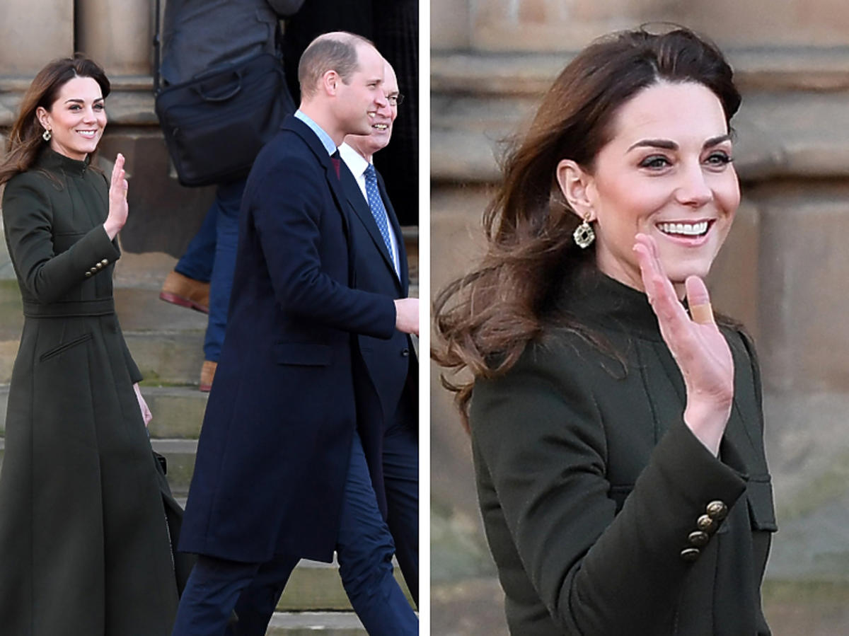 Księżna Kate w zielonym płaszczu
