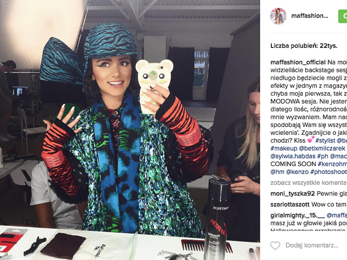 Maffashion w ubraniach Kenzo x H&M - płaszcz, czapka, rękawiczki - na Instagramie