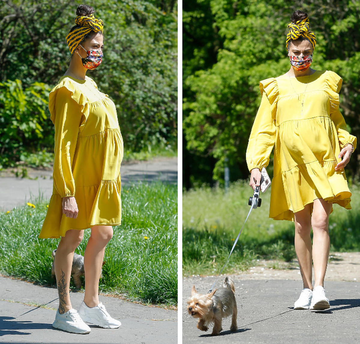 Maja Hyży w żółtej sukience na spacerze