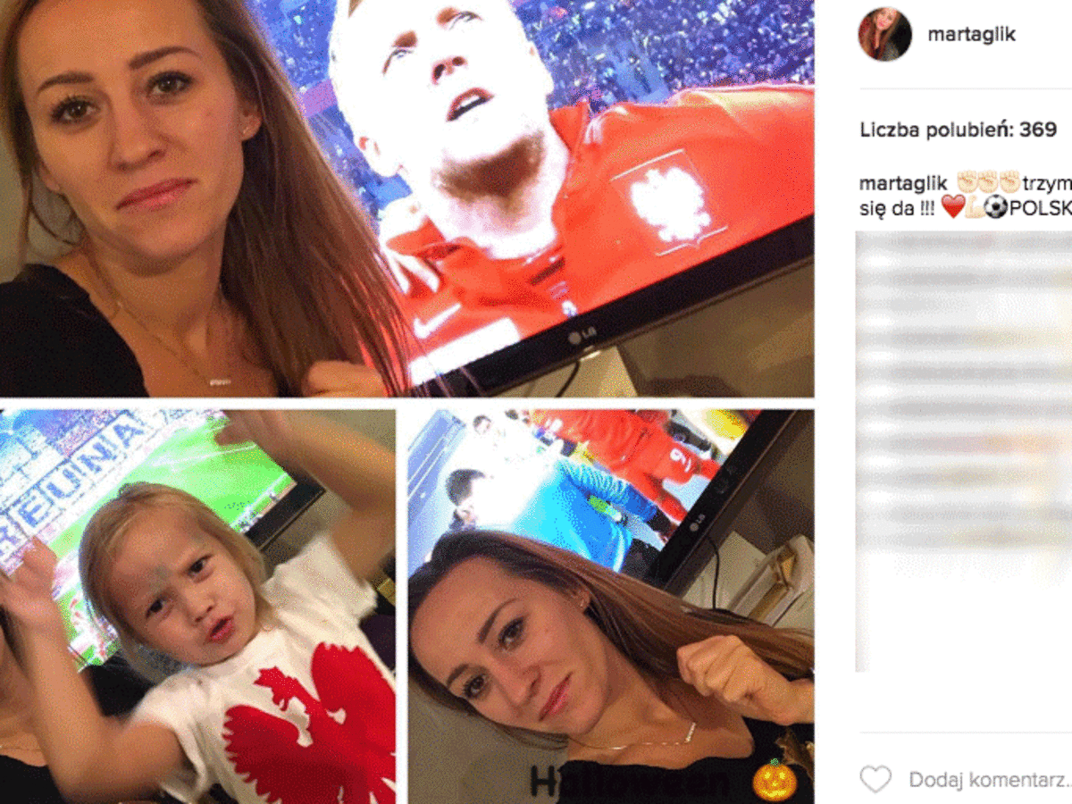 Marta Glik z córką kibicują podczas meczu Polska-Rumunia
