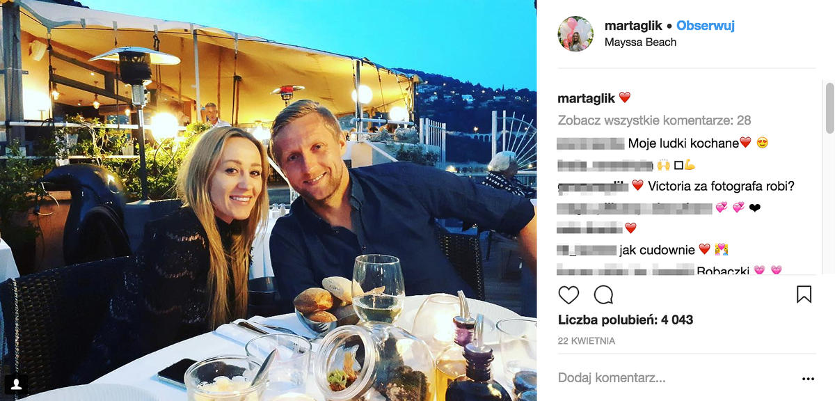 Marta i Kamil Glik podczas kolacji