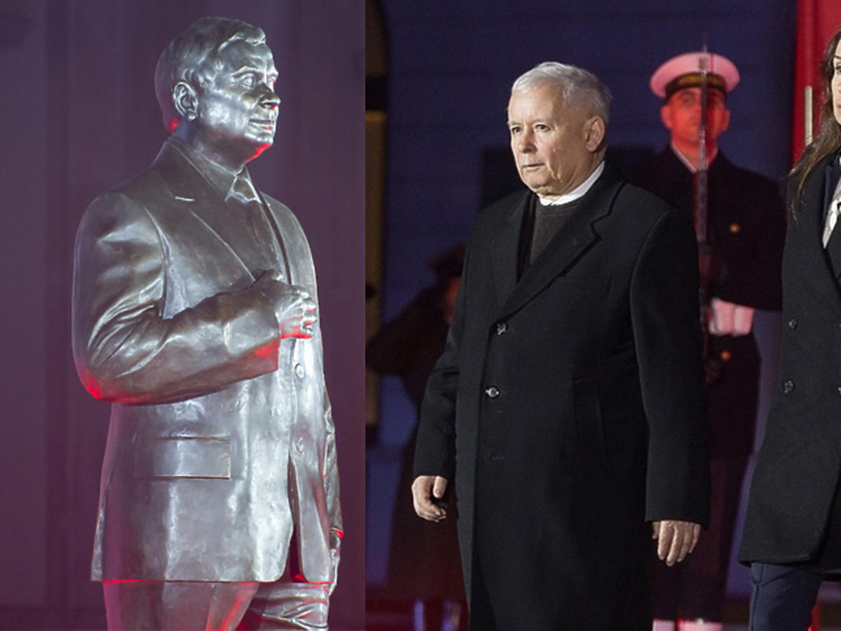 Marta Kaczyńska i Jarosław Kaczyński na odsłonięciu pomnika Lecha Kaczyńskiego 