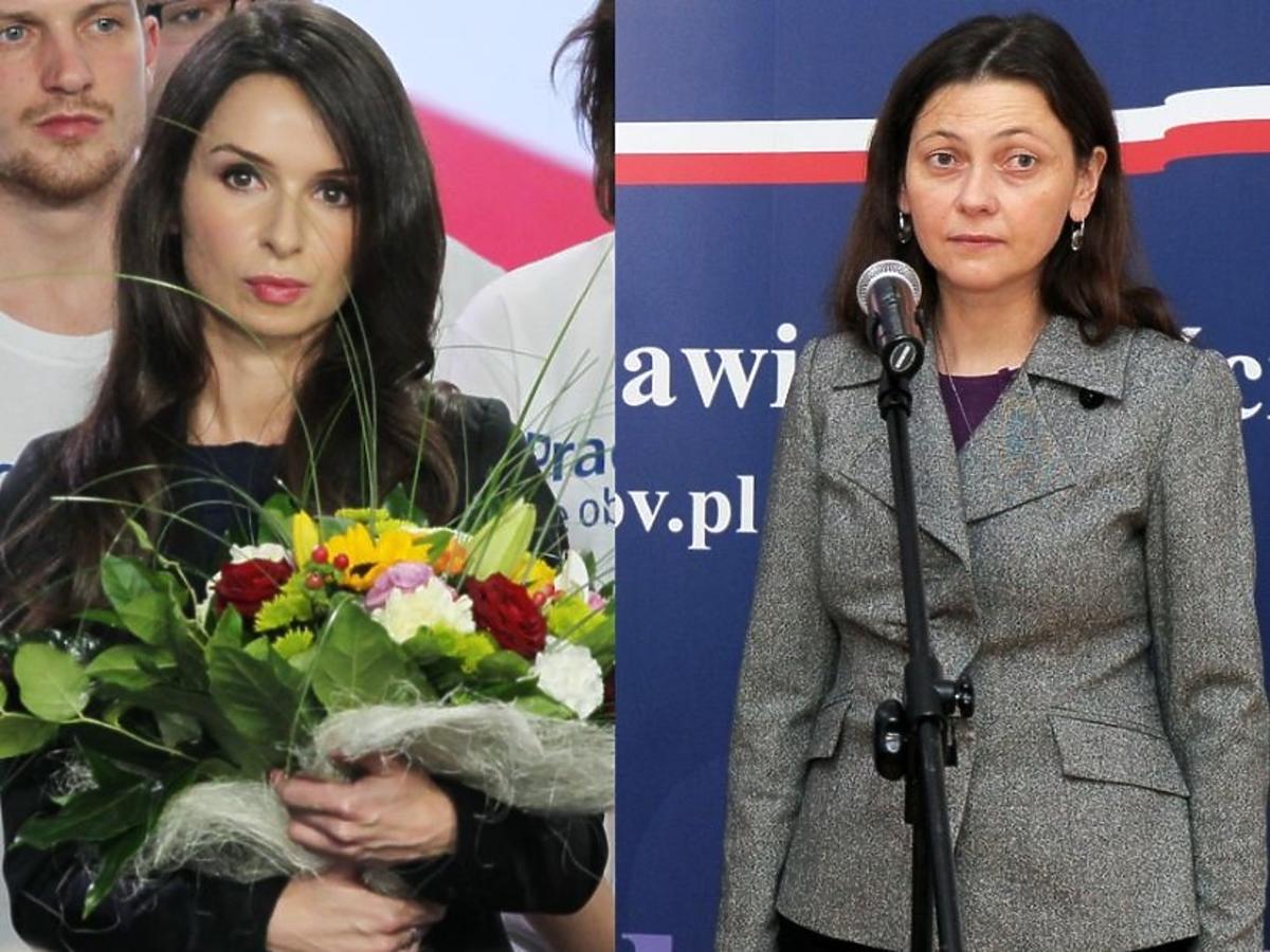 Marta Kaczyńska z kwiatami, Monika Zbrojewska na konferencji prasowej
