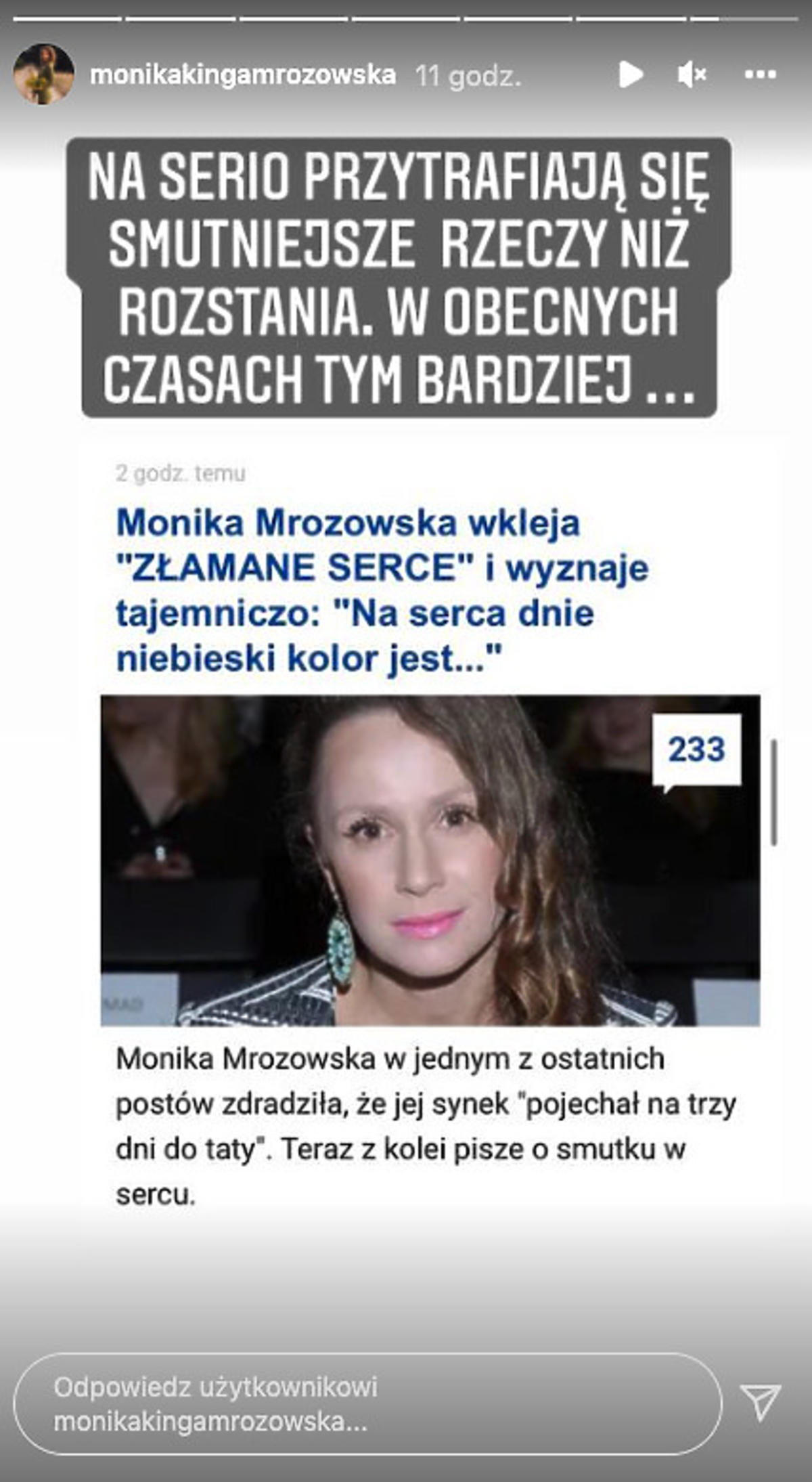 Monika Mrozowska na swoim Instagramie