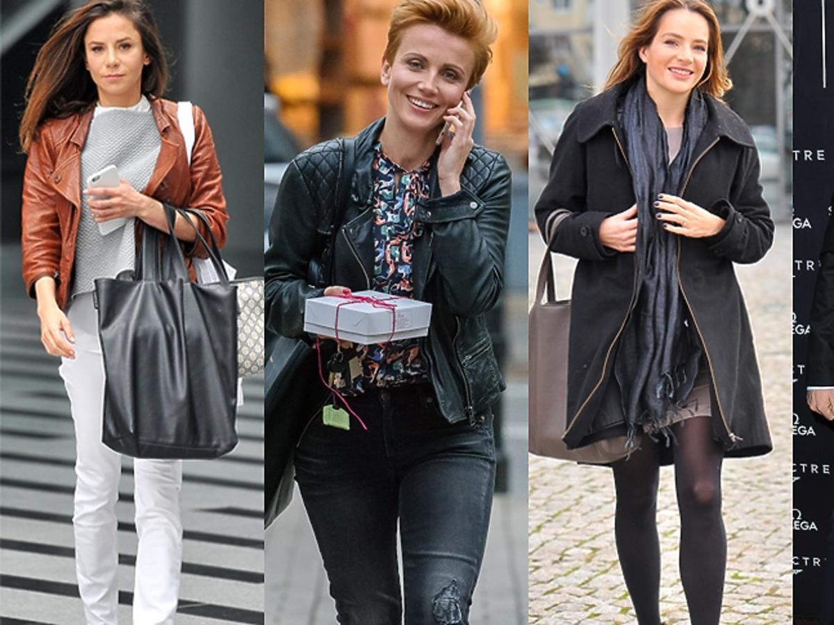 Natalia Lesz w białych spodniach, Katarzyna Zielińska w kurtce, Anna Dereszowska w płaszczu, Mariusz Totoszko w czarnym garniturze