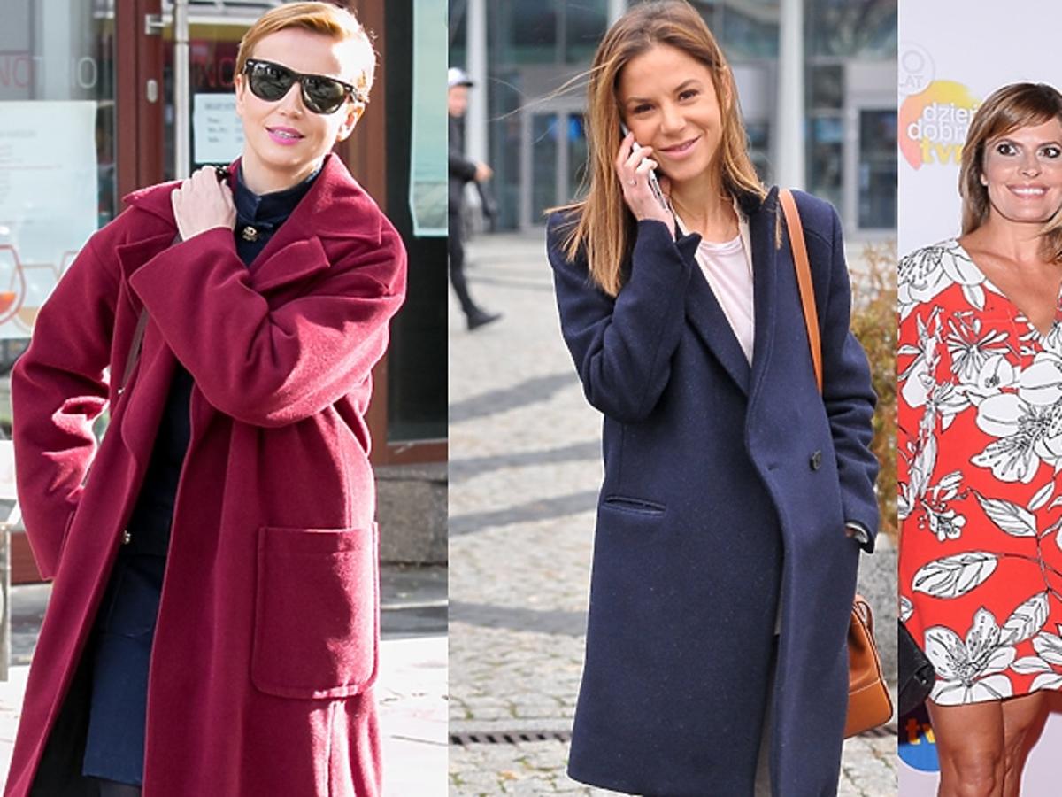Natalia Lesz w granatowym płaszczu, Katarzyna Zielińska w czerwonym płaszczu, Mariusz Totoszko, Justyna Tomańska pozują do zdjęć