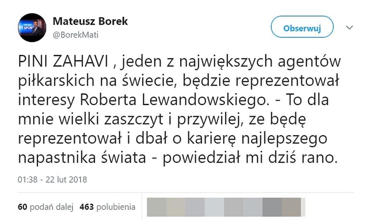 Nowy agent Roberta Lewandowskiego- wpis Mateusza Borka