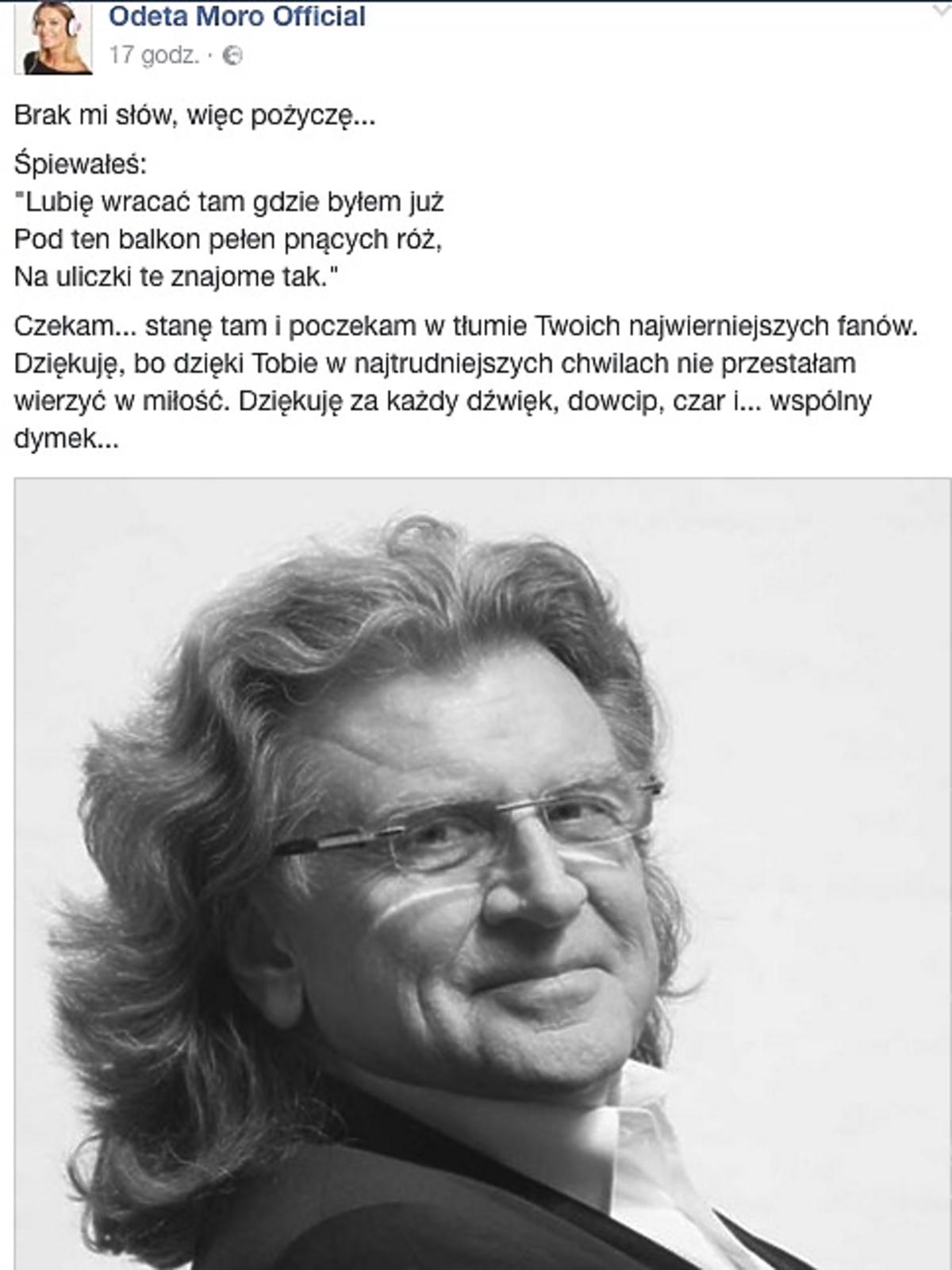 Odeta Moro żegna Zbigniewa Wodeckiego