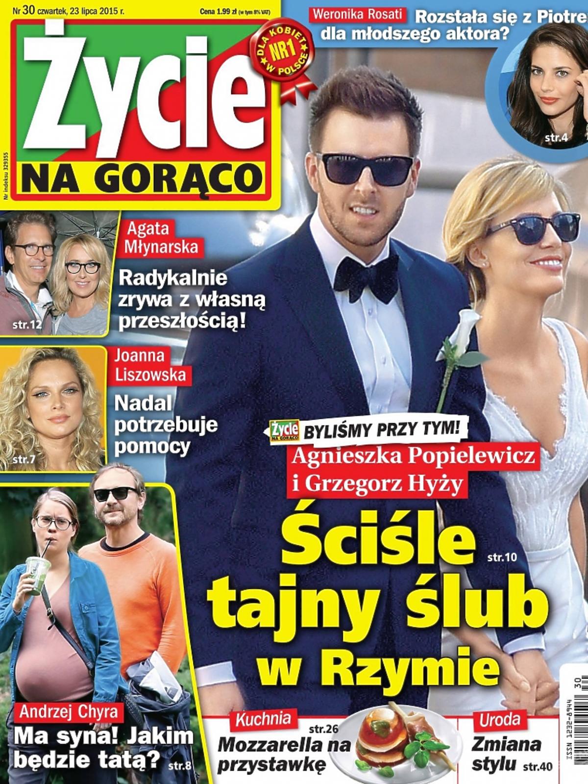 Okładka z Agnieszką Popielewicz i Grzegorzem Hyżym z ich ślubem w Rzymie