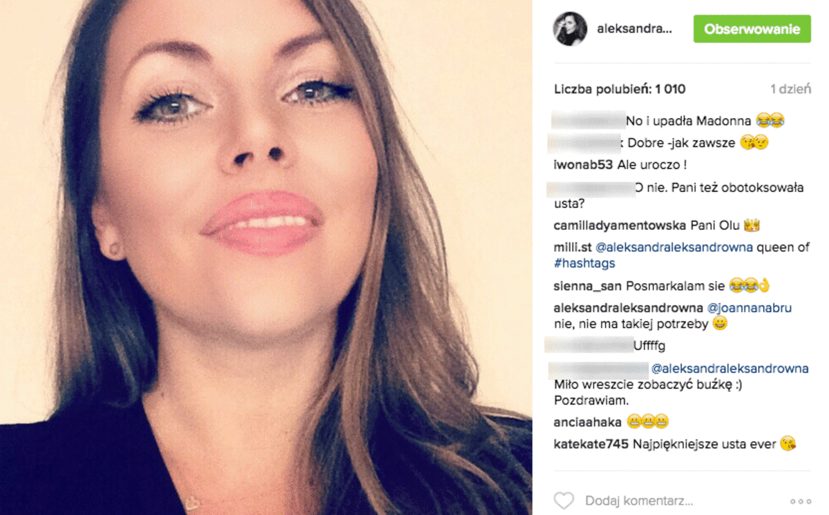 Ola Kwaśniewska selfie na Instagramie
