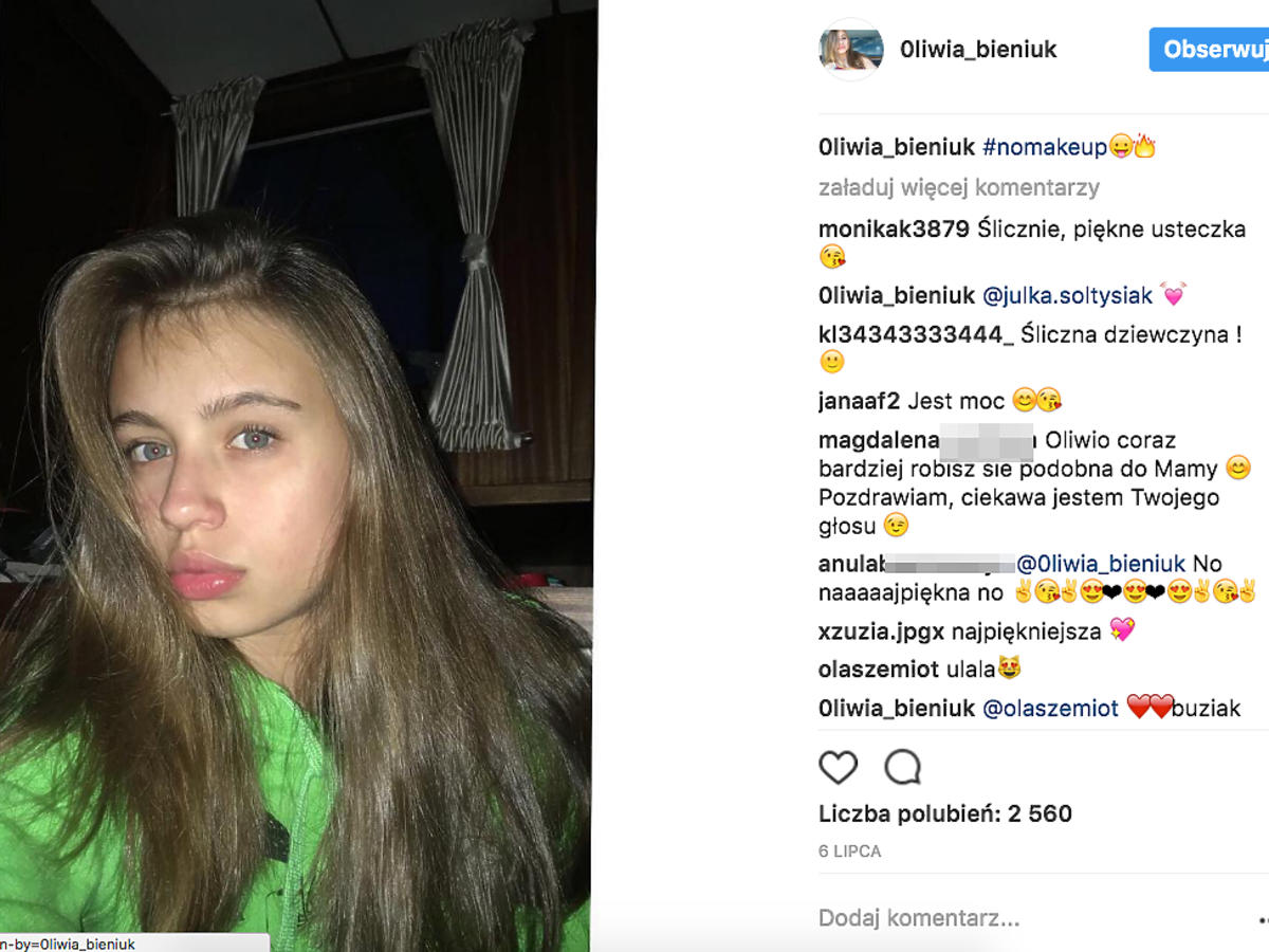 Oliwia Bieniuk bez makijażu. Jest podobna do Ani Przybylskiej?