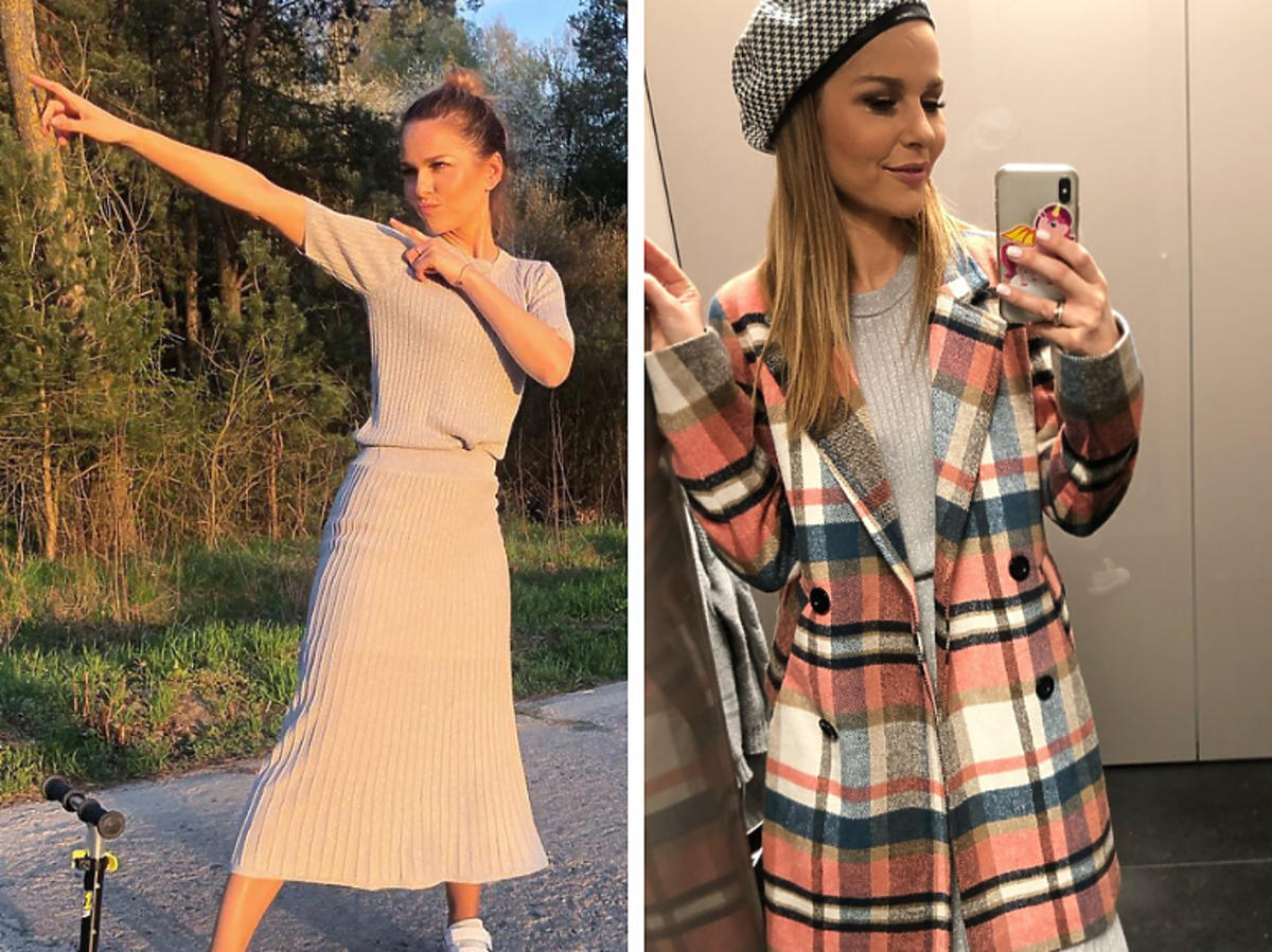 Paulina Sykut-Jeżyna w dzianinowej sukience