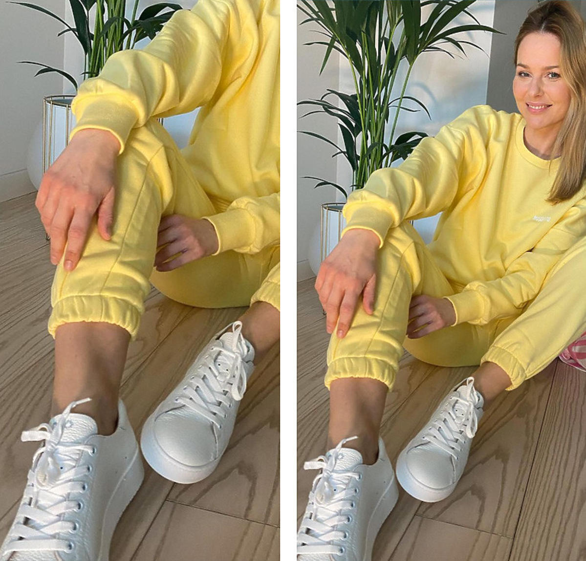 Paulina Sykut-Jeżyna w żółtym dresie i białych sneakersach