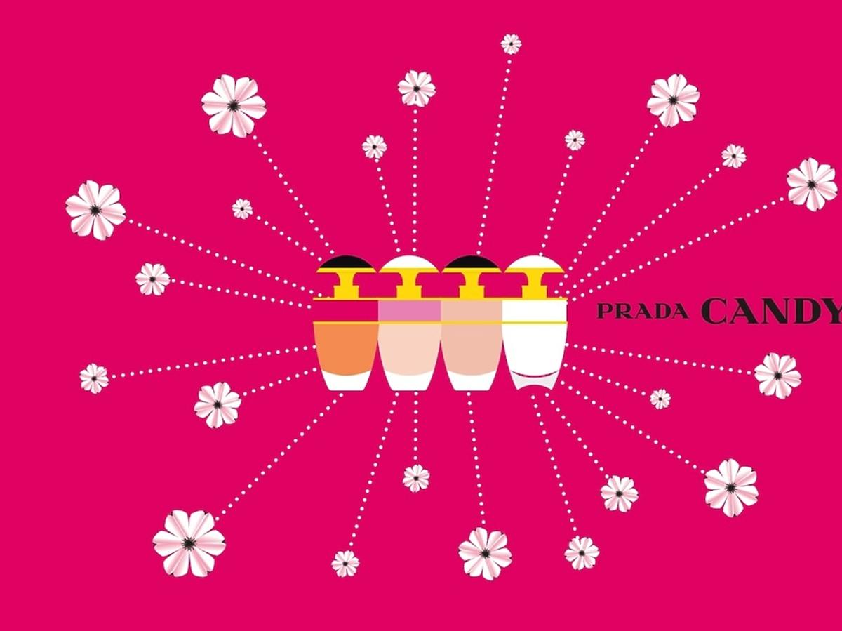 Perfumy Prada Candy Cosmos: Prada Candy Eau de Parfum, Candy Florale, Candy L'eau i Candy Kiss.